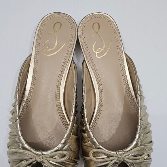 NEW Sam Edelman Julia Mule Womens 9.5 Gathered Gold Leaf Leather Flat Slip On - Picture 7 of 15